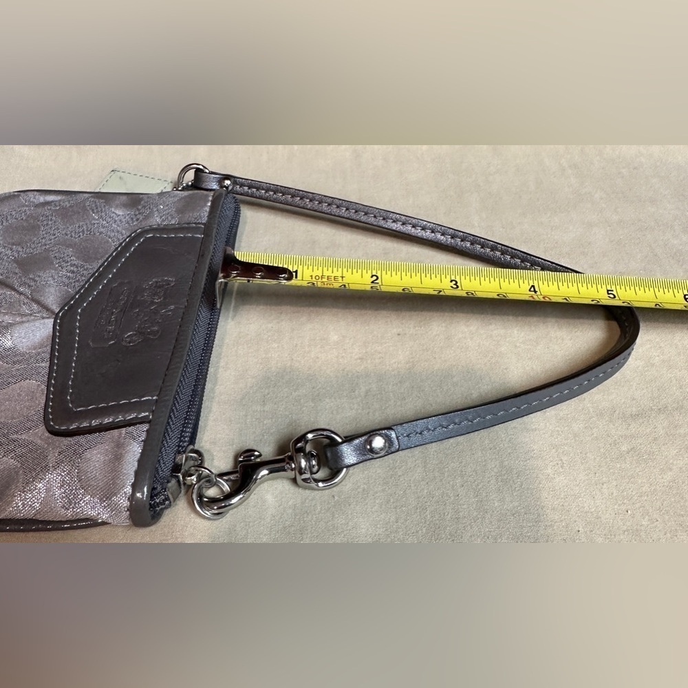 Coach Gray & Silver Metallic Wristlet Signature Canvas Logo Design 4”x6” - Picture 5 of 8